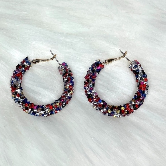 Beaded Multi-Colored Hoop Earrings - Picture 1 of 5